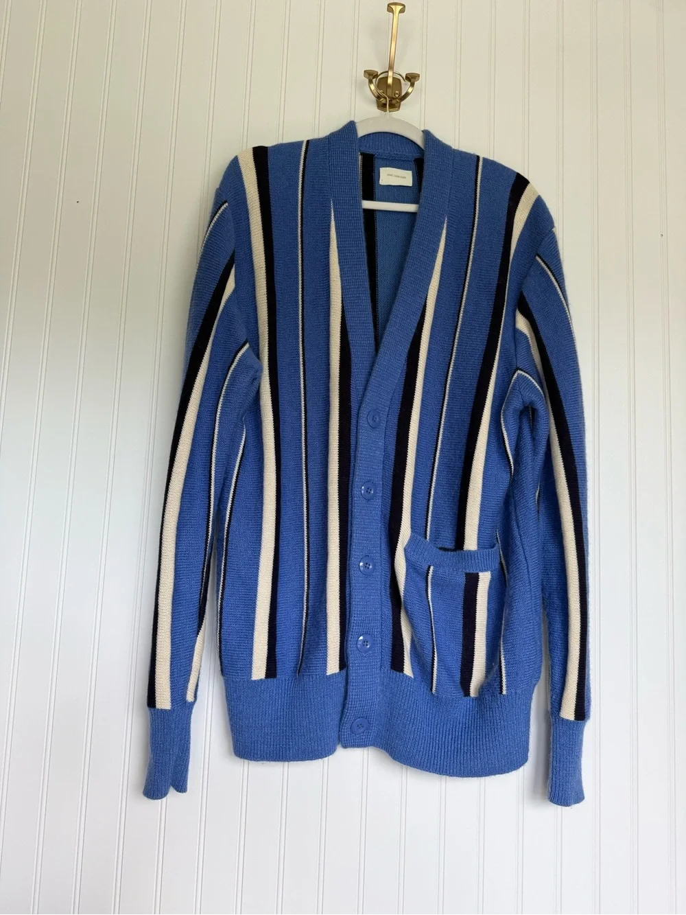 Aimé Leon Dore Striped Cardigan L Blue Cream Navy Wool Mohair Cotton Blend ALD